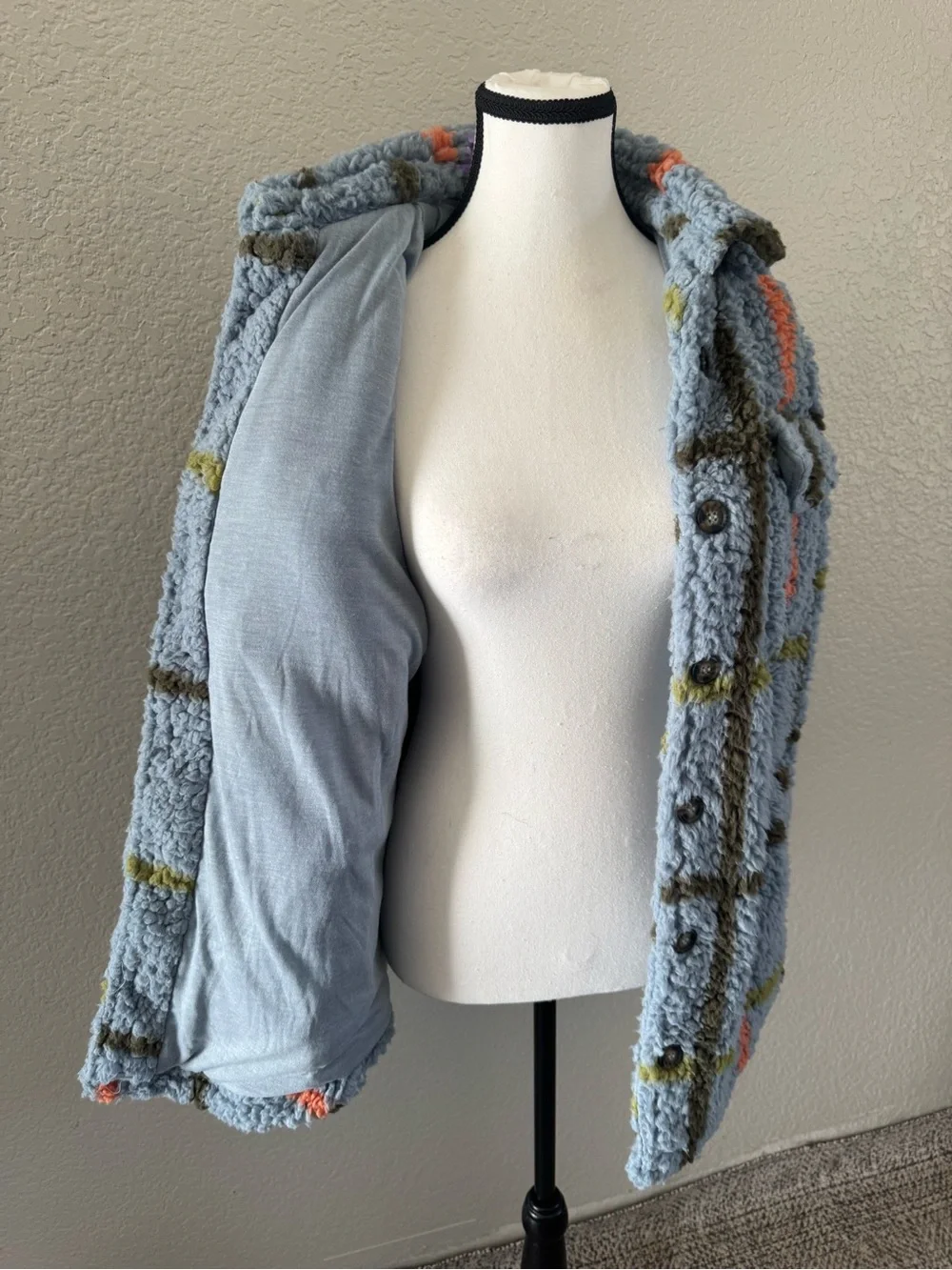 NWT RSQ Sherpa Plaid Shacket Jacket Blue Plaid Teddy Fleece Large Tillys